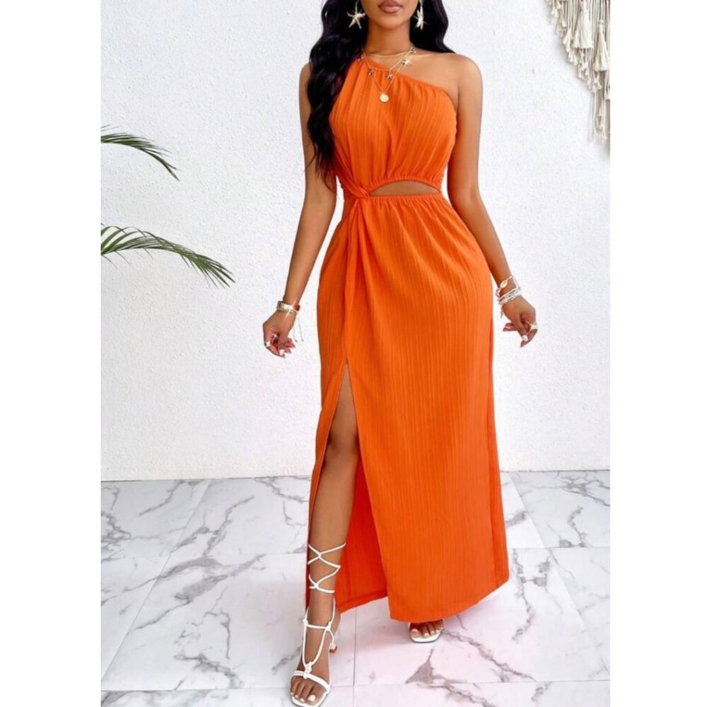 One Shoulder Maxi Sundress Mandarin Orange Medium NIB